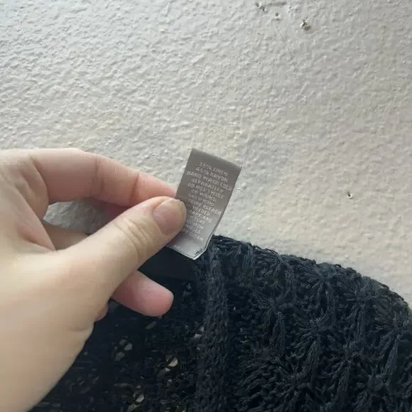 J Jill Poncho Shawl One Size Black Open Knit Linen Blend Lightweight Lagenlook - Picture 3 of 6